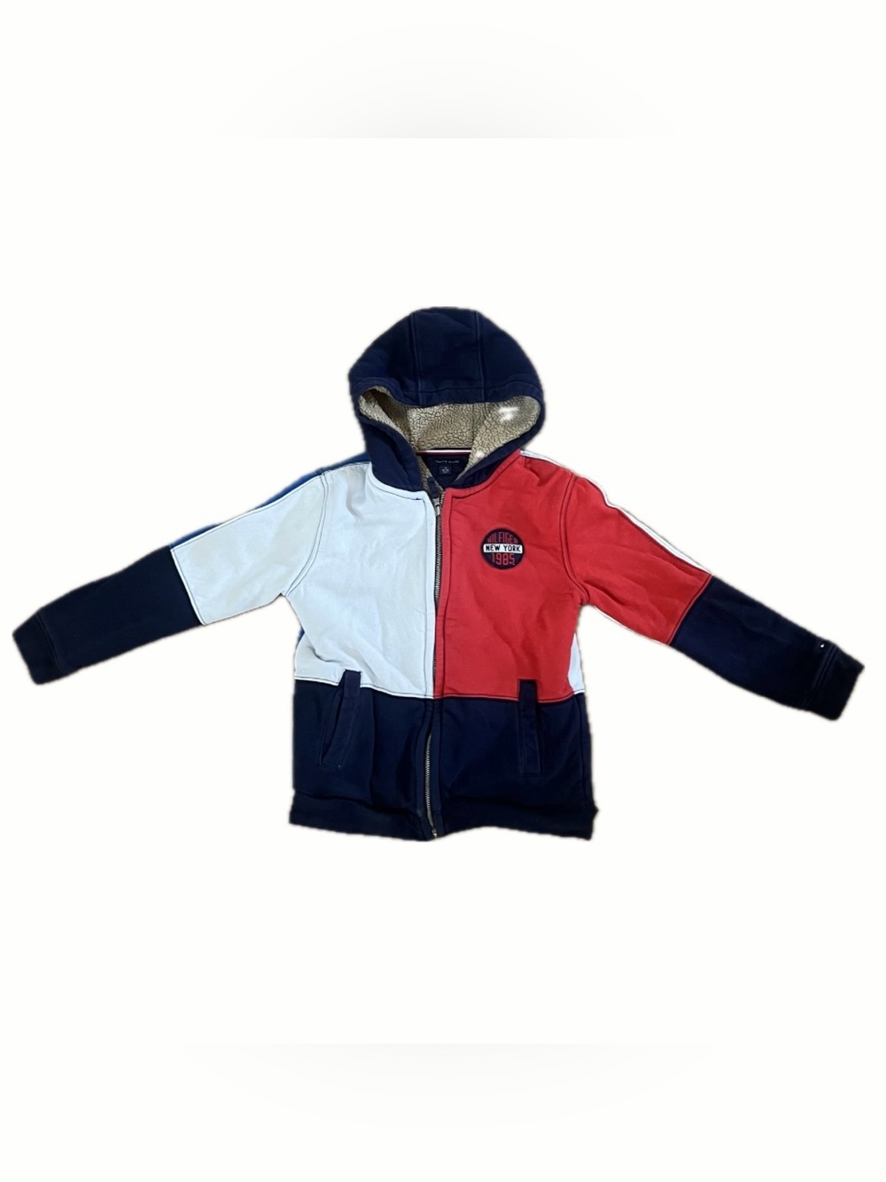 Tommy Hilfiger Kids Colorblock Sherpa Lined Hoodie Jacket Blue Red White M 8-10